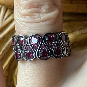 Natural Raspberry Garnet Black Rhodium Over Sterling Silver Ring Size 7